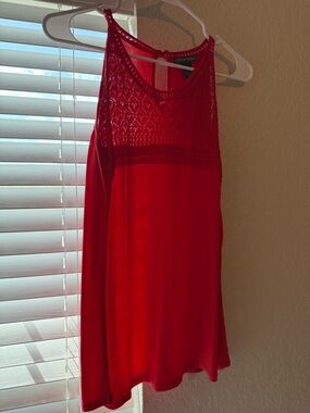 Chelsea & Theodore Red Crochet Yoke Sleeveless Top